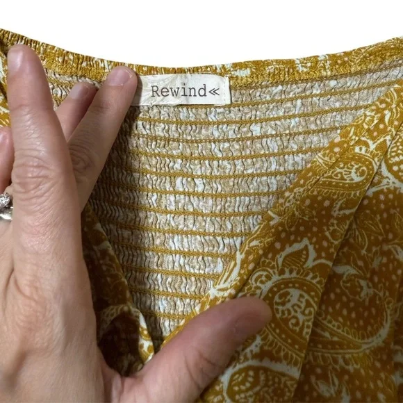 Rewind Boho Mixed Paisley Print Juniors Sz Large Yellow Mini Dress - Picture 7 of 9